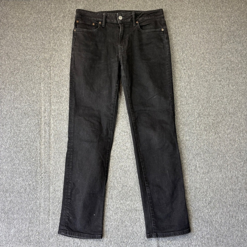 American Eagle Mens Airflex+ Original Straight Leg Black Denim Jeans 34x31